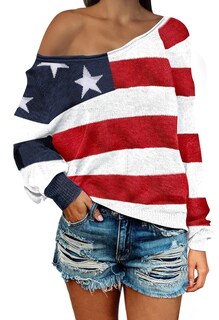 Foto 4 | Foto 4 | Jersey Huusa Para Mujer Con La Bandera Estadounidense  Manga Larga  Rojo Oscuro  Talla M - Venta Internacional.
