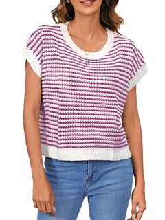 Foto 1 | Foto 1 | Chaleco Sin Mangas Makemechic Para Mujer Punto A Rayas Rosa - Venta Internacional.