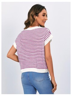 Foto 2 | Foto 2 | Chaleco Sin Mangas Makemechic Para Mujer Punto A Rayas Rosa - Venta Internacional.