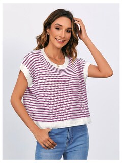 Foto 3 | Foto 3 | Chaleco Sin Mangas Makemechic Para Mujer Punto A Rayas Rosa - Venta Internacional.