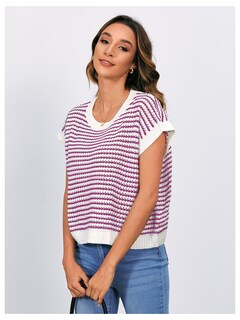 Foto 4 | Foto 4 | Chaleco Sin Mangas Makemechic Para Mujer Punto A Rayas Rosa - Venta Internacional.