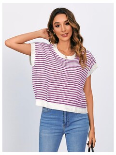 Foto 5 | Foto 5 | Chaleco Sin Mangas Makemechic Para Mujer Punto A Rayas Rosa - Venta Internacional.