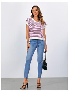 Foto 6 | Foto 6 | Chaleco Sin Mangas Makemechic Para Mujer Punto A Rayas Rosa - Venta Internacional.