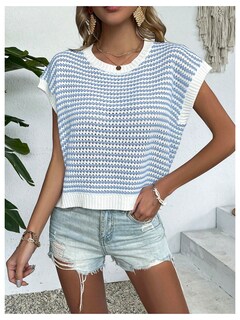 Foto 3 | Foto 3 | Suéter Chaleco Sin Mangas Tejido A Rayas Makemechic Para Mujer - Venta Internacional.