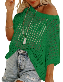 Foto 1 | Foto 1 | Trajes De Verano Zeagoo Suéter De Ganchillo Con Cuello Redondo Verde Para Mujer - Venta Internacional.