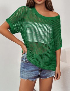 Foto 3 | Foto 3 | Trajes De Verano Zeagoo Suéter De Ganchillo Con Cuello Redondo Verde Para Mujer - Venta Internacional.