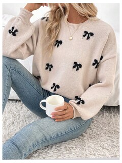 Foto 4 | Foto 4 | Jersey Beaudrm Para Mujer Cuello Redondo Estampado De Lazo Y2k Color Albaricoque - Venta Internacional.