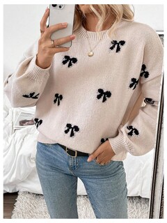 Foto 5 | Foto 5 | Jersey Beaudrm Para Mujer Cuello Redondo Estampado De Lazo Y2k Color Albaricoque - Venta Internacional.