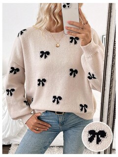 Foto 6 | Foto 6 | Jersey Beaudrm Para Mujer Cuello Redondo Estampado De Lazo Y2k Color Albaricoque - Venta Internacional.