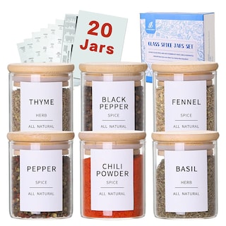 Foto 1 | Foto 1 | Jarros Para Especias Hhmjsm De Vidrio Con Tapas De Bambú 120 Ml 20 Unidades Y 131 Etiquetas - Venta Internacional.
