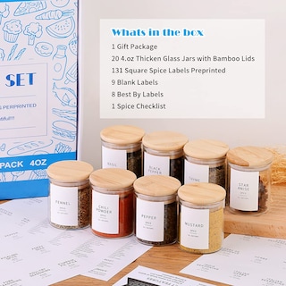 Foto 2 | Foto 2 | Jarros Para Especias Hhmjsm De Vidrio Con Tapas De Bambú 120 Ml 20 Unidades Y 131 Etiquetas - Venta Internacional.
