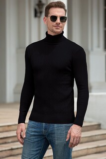 Foto 3 | Foto 3 | Jersey Qzh.duao De Cuello Alto Para Hombre Corte Ajustado Negro Poliéster - Venta Internacional.