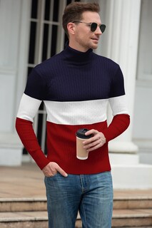 Foto 4 | Foto 4 | Jersey Qzh.duao Para Hombre Cuello Alto Color Block Ajustado Rojo Y Azul Marino - Venta Internacional.