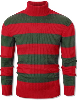 Foto 1 | Foto 1 | Jersey Qzh.duao Para Hombre Cuello Alto A Rayas Rojo Y Verde Xxl - Venta Internacional.