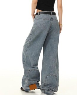 Foto 4 | Foto 4 | Vaqueros Lafaguw Holgados De Cintura Alta  Pierna Ancha  Y2k  Azul Grunge - Venta Internacional.