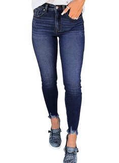 Foto 1 | Foto 1 | Jeans Shewin De Cintura Alta Elásticos Delgados Y Dobladillo Crudo Para Mujer - Venta Internacional.