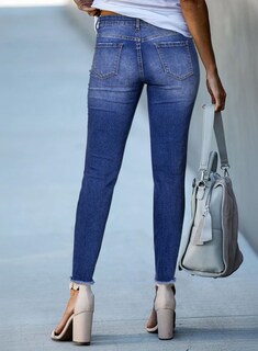 Foto 5 | Foto 5 | Jeans Shewin De Cintura Alta Elásticos Delgados Y Dobladillo Crudo Para Mujer - Venta Internacional.