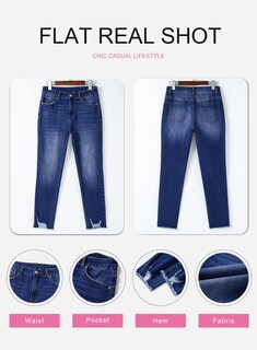 Foto 6 | Foto 6 | Jeans Shewin De Cintura Alta Elásticos Delgados Y Dobladillo Crudo Para Mujer - Venta Internacional.