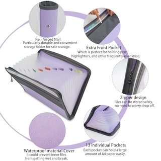 Foto 3 | Foto 3 | Organizador De Archivos En Forma De Acordeón Nafy 13 Bolsillos A4 Con Cremallera Color Lila - Venta Internacional.