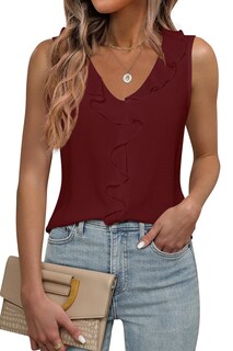 Foto 1 | Foto 1 | Blusa Luxveer Para Mujer Sin Mangas Con Cuello En V Y Volantes Color Rojo Talla L - Venta Internacional.