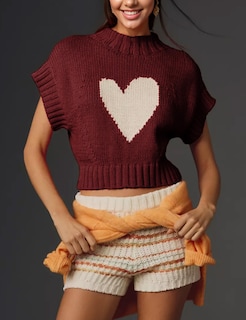 Foto 2 | Foto 2 | Jersey Sin Mangas Taqcux Manga Corta Cuello Alto Punto En Forma De Corazón Vino - Venta Internacional.