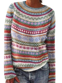 Foto 1 | Foto 1 | Jersey Dmoyala Para Mujer Fair Isle A Rayas Azules Recortado 3xl - Venta Internacional.