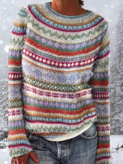 Foto 4 | Foto 4 | Jersey Dmoyala Para Mujer Fair Isle A Rayas Azules Recortado 3xl - Venta Internacional.