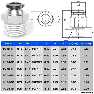 Foto 2 | Foto 2 | Conectores Push To Connect Tailonz Pneumatic Tubo De 6 Mm X 1/2 Pulgada Npt - Venta Internacional.