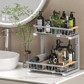 Foto 6 | Foto 6 | Organizador Para Debajo Del Fregadero Liuoud Paquete De 2 Niveles Deslizable Gris - Venta Internacional.