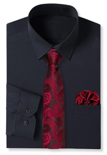 Foto 1 | Foto 1 | Combinación De Camisa Y Corbata Cromoncent Para Hombre Negro Y Rojo 4xl - Venta Internacional.