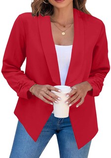 Foto 1 | Foto 1 | Blazer Bofeta Para Mujer Solapa Delantera Abierta Manga Fruncida Color Rojo S - Venta Internacional.