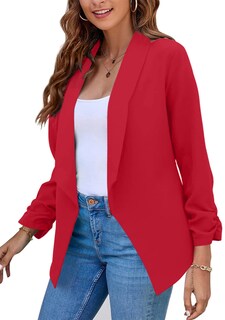 Foto 2 | Foto 2 | Blazer Bofeta Para Mujer Solapa Delantera Abierta Manga Fruncida Color Rojo S - Venta Internacional.