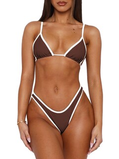 Foto 1 | Foto 1 | Conjunto De Bikini Roevite Sexy Triangular Cuello Halter Corte Alto Café - Venta Internacional.