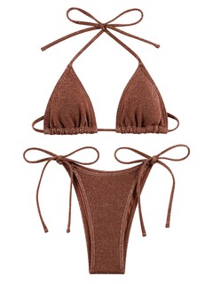 Foto 5 | Foto 5 | Conjunto De Bikini Rinabe Para Mujer Tanga Atrevido Color Marrón Talla S - Venta Internacional.