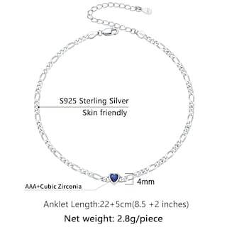Foto 7 | Foto 7 | Pulsera De Tobillo Silvercute Plata 925 Con Piedra Natal De Septiembre - Venta Internacional.