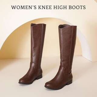 Foto 4 | Foto 4 | Botas Hasta La Rodilla Ruiee Para Mujer Elegantes Punta Redonda Color Marrón Talla 9.5 - Venta Internacional.