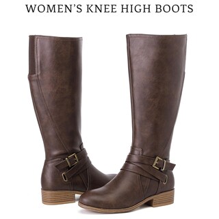 Foto 5 | Foto 5 | Botas Hasta La Rodilla Ruiee 231113 Brown Pu Para Mujer Talla 10 - Venta Internacional.