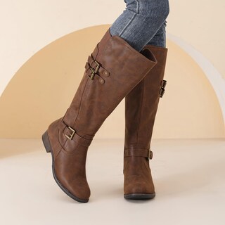 Foto 2 | Foto 2 | Botas Hasta La Rodilla Ruiee Fashion Con Punta Redonda Y Tacón Bajo Para Mujer Color Canela - Venta Internacional.