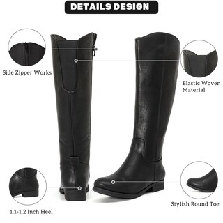 Foto 3 | Foto 3 | Botas Hasta La Rodilla Ruiee Para Mujer Elegantes Punta Redonda Color Negro Poliuretano - Venta Internacional.