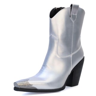 Foto 1 | Foto 1 | Botines Hoantiai Para Mujer Estilo Western Con Punta De Metal Grabada - Venta Internacional.