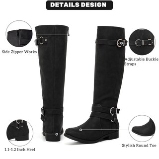 Foto 3 | Foto 3 | Botas Hasta La Rodilla Ruiee Para Mujer Elegantes Punta Redonda Color Negro Poliuretano - Venta Internacional.