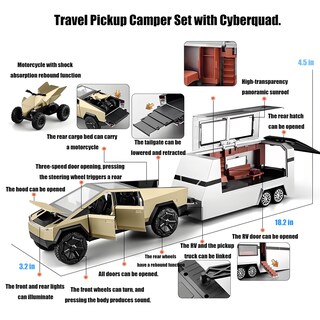 Foto 4 | Foto 4 | Toy Cybertruck Powvan Con Rv Y Atv De Metal Fundido A Presión A Escala 1/32 - Venta Internacional.