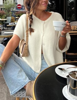 Foto 4 | Foto 4 | Cárdigan Wyeysyt De Punto Corto Y2k Para Mujer  Color Beige - Venta Internacional.