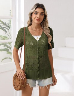 Foto 3 | Foto 3 | Chaqueta Zeagoo Para Mujer  Manga Corta  Cuello En V  Con Botones  Color Verde Militar - Venta Internacional.