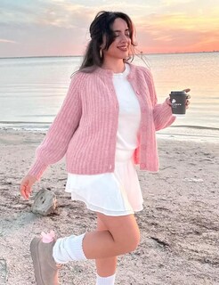 Foto 5 | Foto 5 | Jersey Tipo Cárdigan Acmplla De Punto Grueso Con Botones Rosa Para Mujer - Venta Internacional.