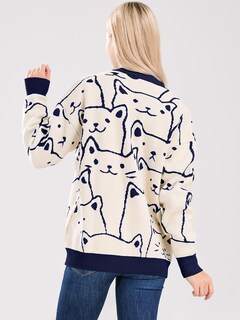 Foto 4 | Foto 4 | Chaqueta Tipo Suéter Con Estampado De Gatos Con Dibujos De Estilo Kawaii Para Mujer Azul Talla Xs - Venta Internacional.