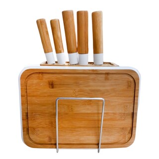 Foto 2 | Foto 2 | Soporte Para Tablas De Cortar Con Juego De 5 Cuchillos De Bambú - Venta Internacional.