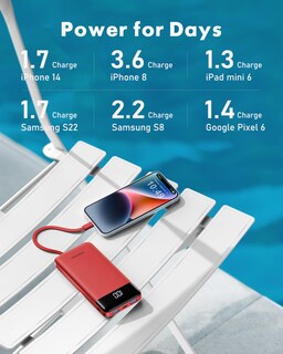 Foto 6 | Foto 6 | Cargador Portátil Charmast De 10000 Mah Con Cables Integrados Color Rojo - Venta Internacional.