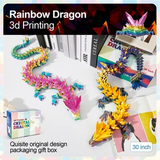 Foto 4 | Foto 4 | Dragon Toy Rwsefk Con Diseño De Dragón Arcoíris De Cristal Impreso En 3d 30 Cm - Venta Internacional.
