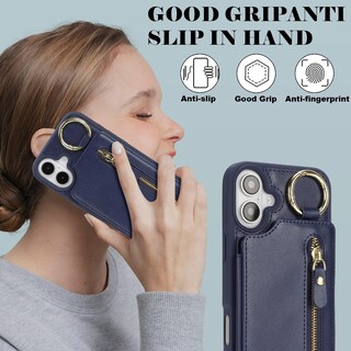 Foto 6 | Foto 6 | Funda Tipo Cartera Con Tarjetero Para Iphone 16 Color Azul Oscuro - Venta Internacional.